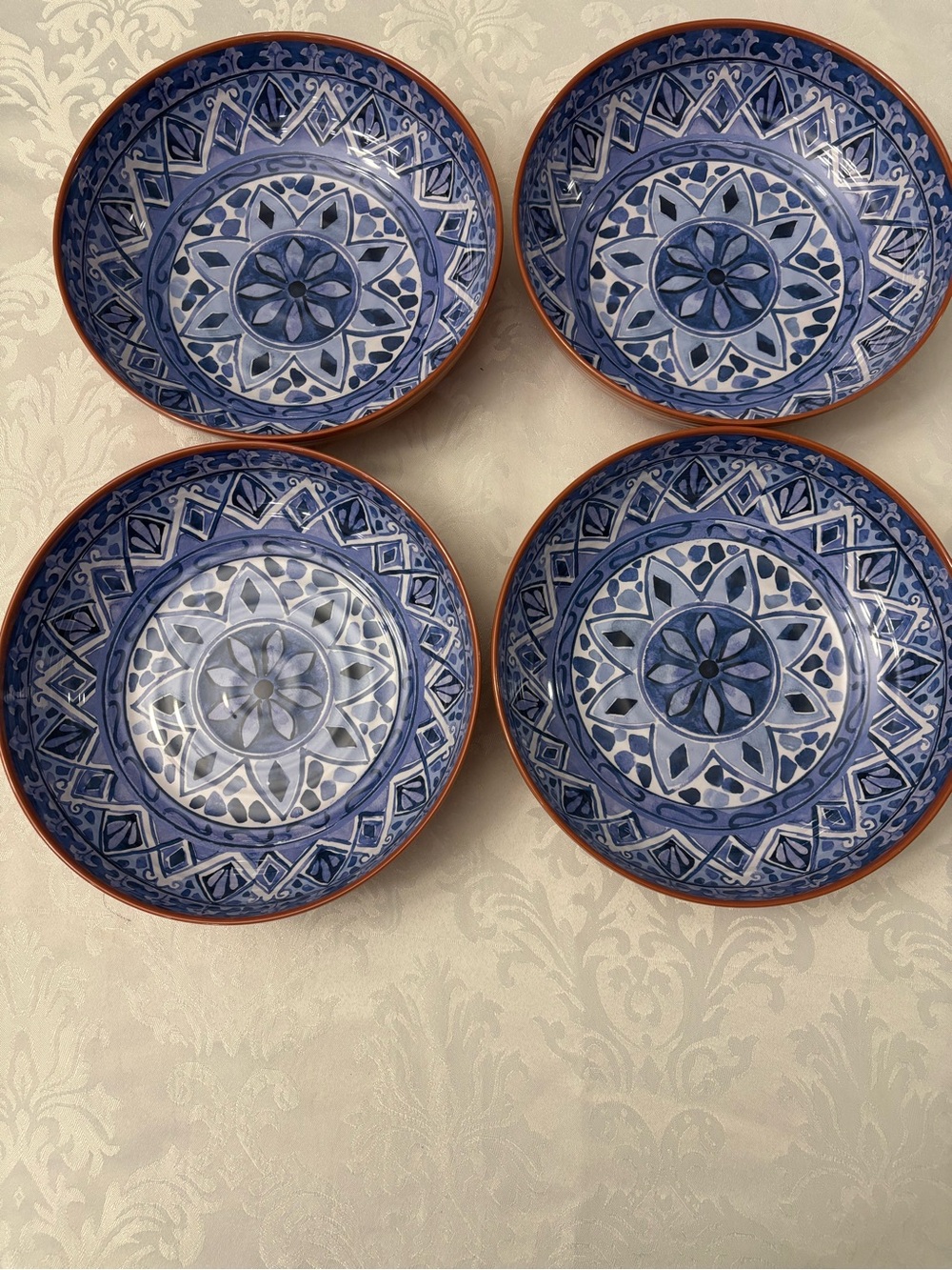 Tommy Bahama Melamine Spanish Blue Terracotta 8" Pasta Soup Bowl set of 4